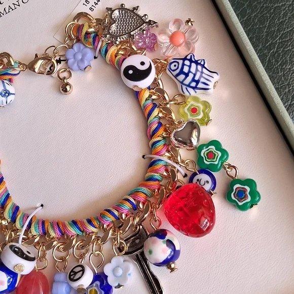 Multicolor Ceramic & Cubic Zirconia Charm Bracelet. NIB. Absolutely Gorgeous!!💜 - Picture 8 of 13